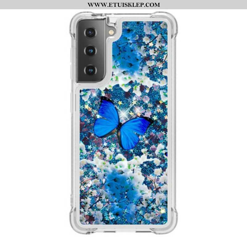 Futerały do Samsung Galaxy S21 5G Błyszczące Niebieskie Motyle